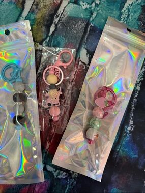 Cute Pastel Bead Keychains with Charm - Set of 3